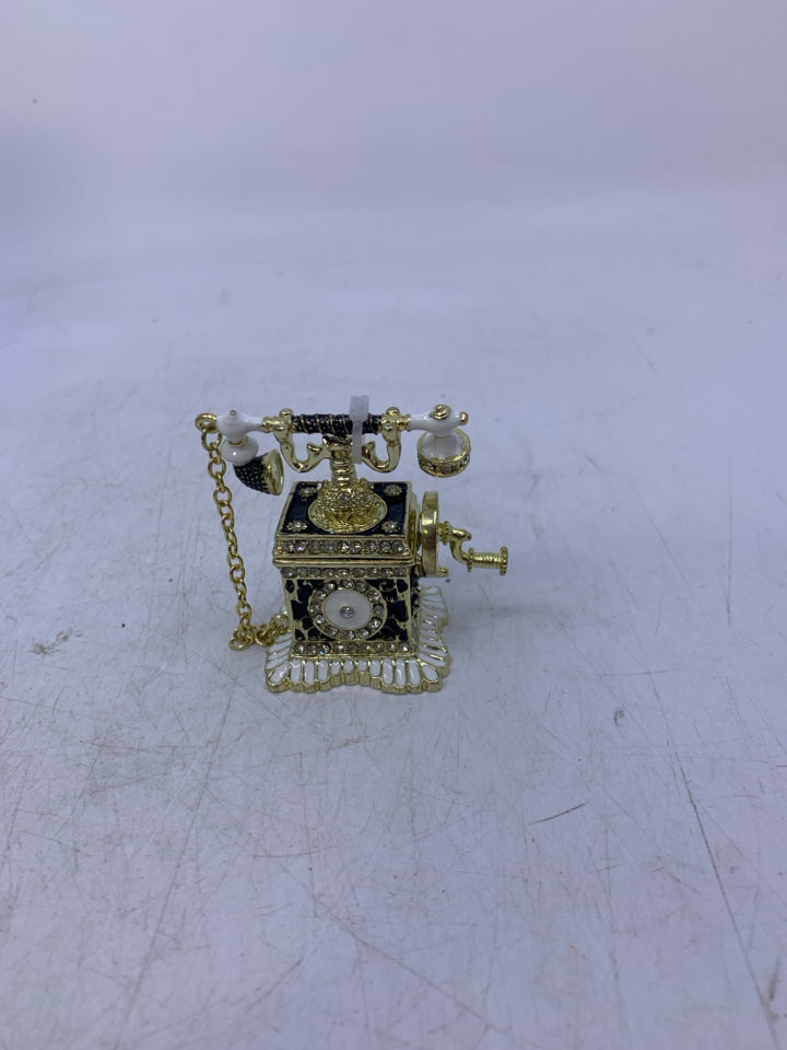 MINI BLACK/WHITE JEWELED TELEPHONE.