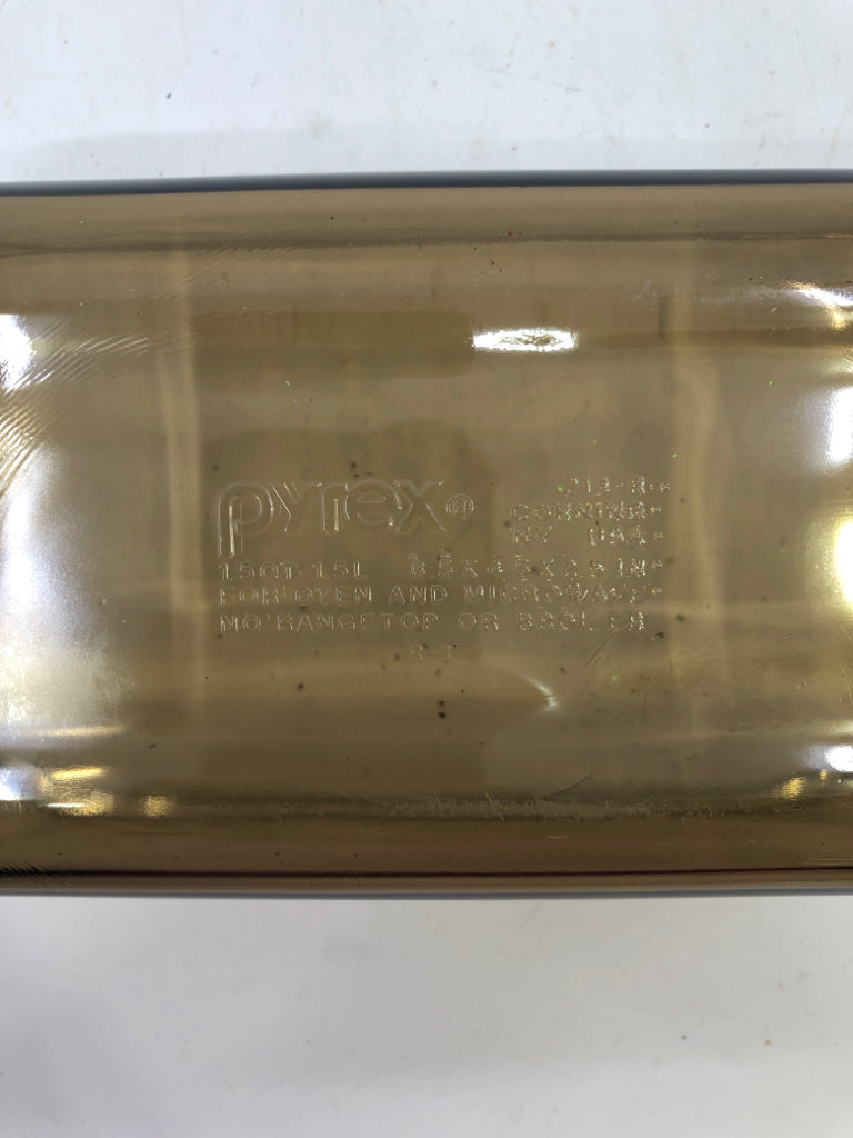 BROWN PYREX LOAF PAN.