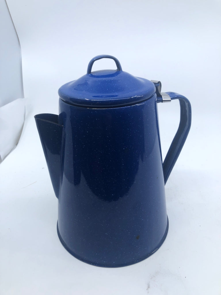 BLUE ENAMEL COFFEE POT PERCOLATOR.