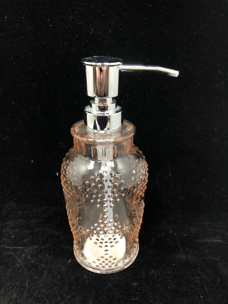 PINK BUBBLE GLASS SOAP DISPENSER.