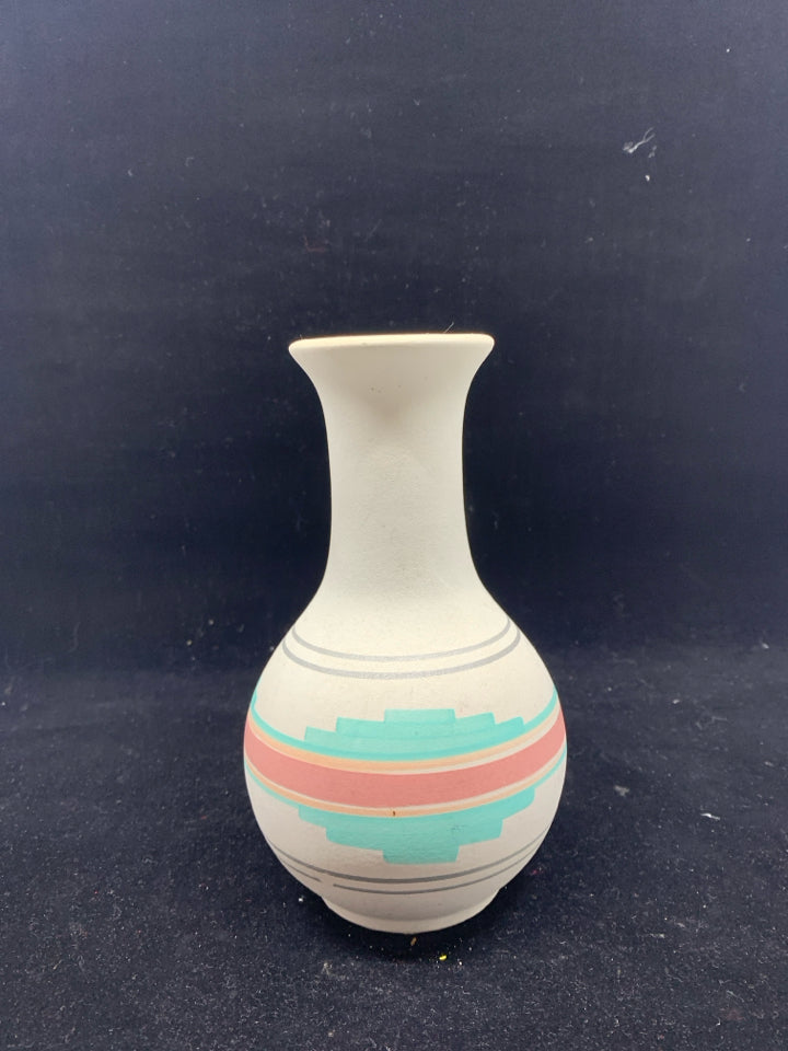 TEAL AZTEC POTTERY VASE.