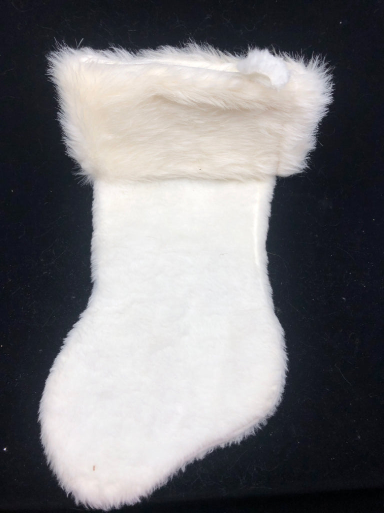 WHITE FAUX FUR STOCKING.