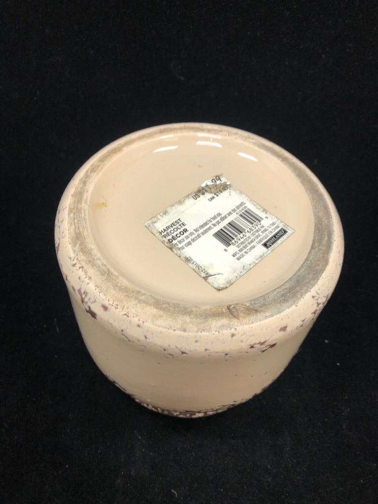 RUSTIC CERAMIC JAR BEIGE BROWN CRACKLE.