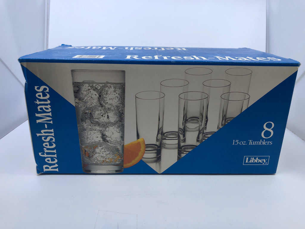 8 NIB WATER GLASSES.