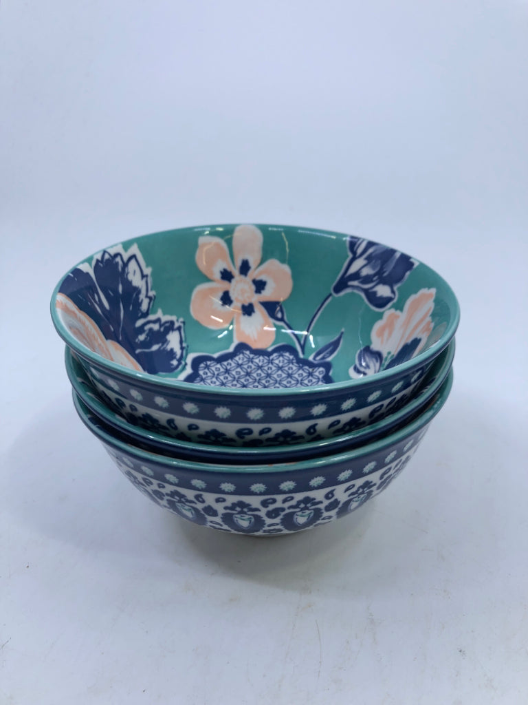 3 PINK FLOWERS RICE BOWLS