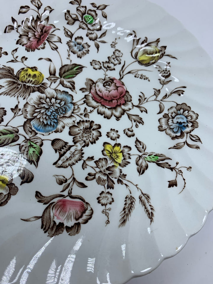 10 VTG STAFFORDSHIRE BOUQUET DESSERT PLATES.