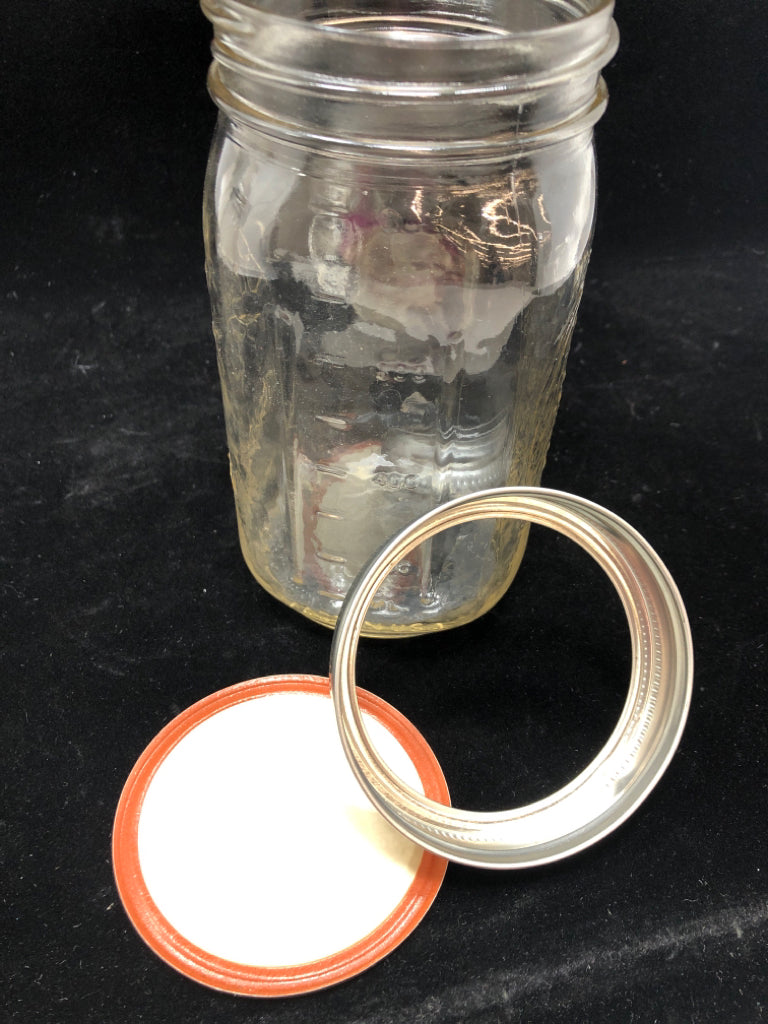 WIDE MOUTH BALL EMPTY JAR W/SCREW LID.