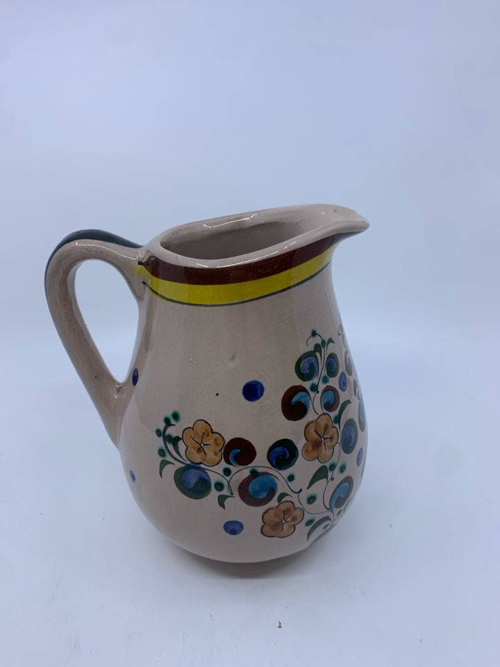 FOLK ART CERAMIC PITCHER W BIRD TONALA MEXICO.