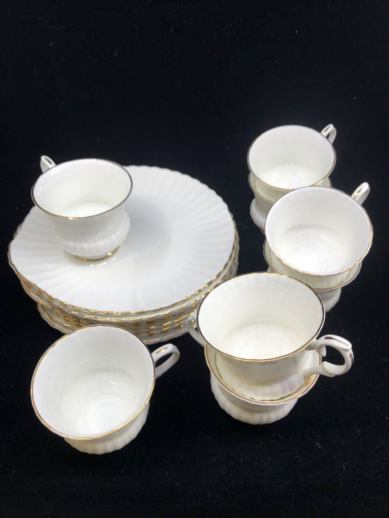 SVC 8 WHITE W GOLD RIM SNACK SET- 8 CUPS, 8 PLATES.