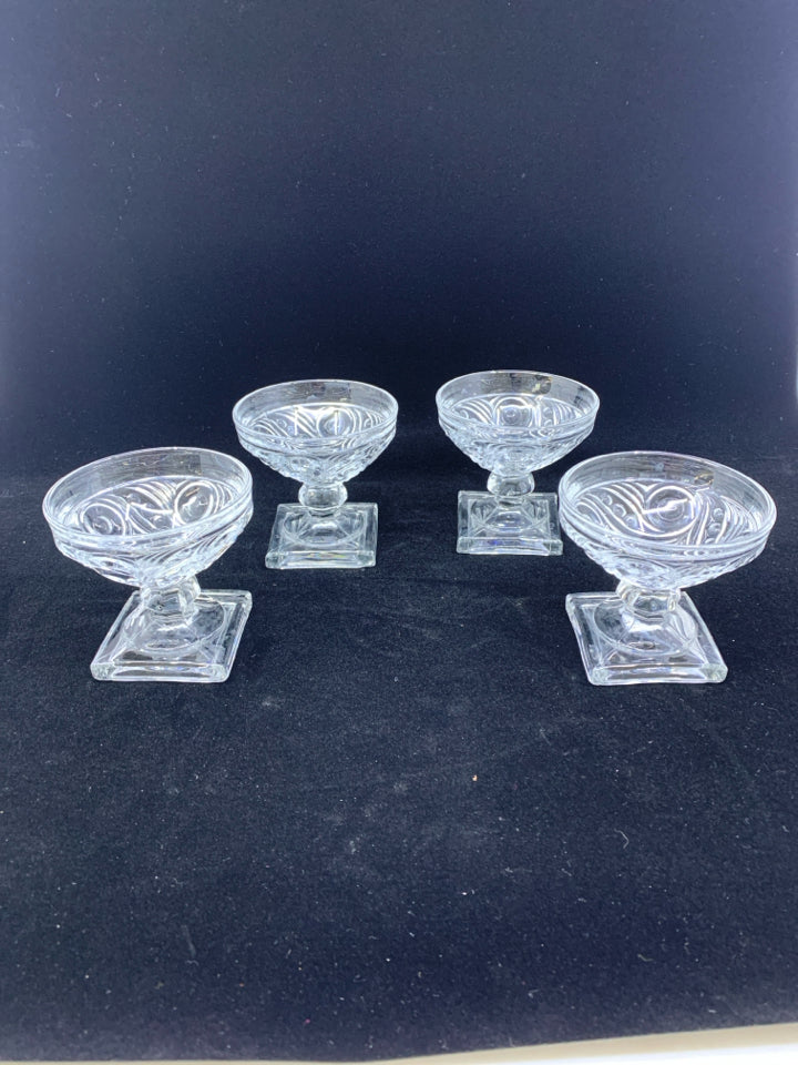 4 VTG SWIRL PATTERN FOOTED DESSERT BOWLS.