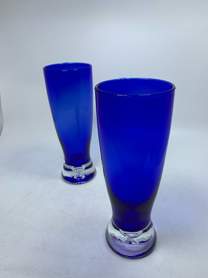 2 THICK BOTTOM COBALT BLUE PILSNER GLASSES.