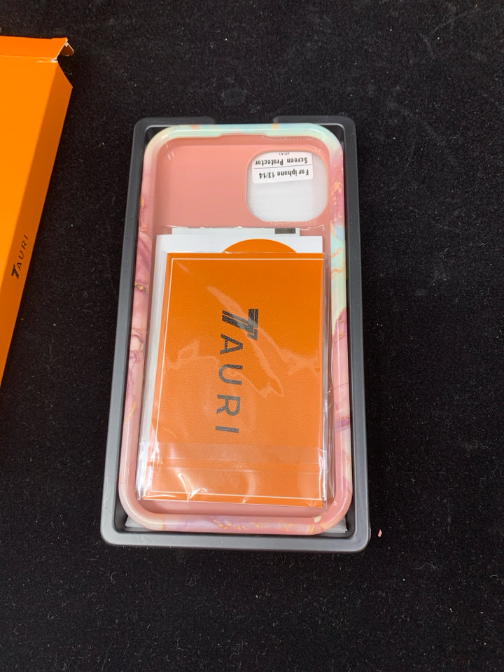 NIB TAURI BLUE&PINK MARBLE IPHONE 13/14 PHONE CASE.