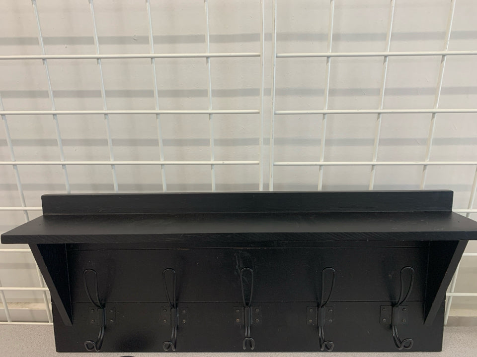 5-HOOK BLACK HANGING SHELF.
