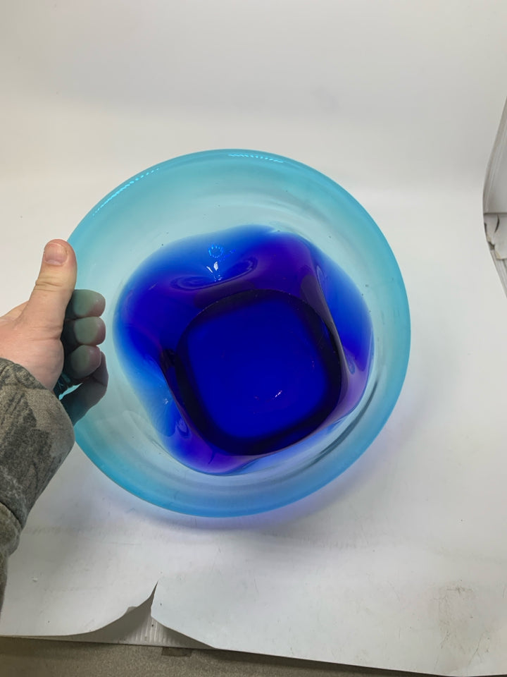 HEAVY DARK BLUE FLARED LIGHT BLUE BOWL.