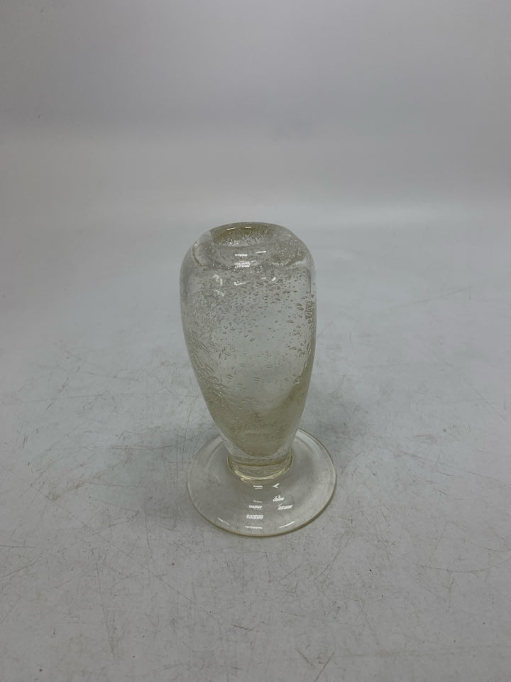 FOOTED BLOWN GLASS VASE W/ BUBBLES.