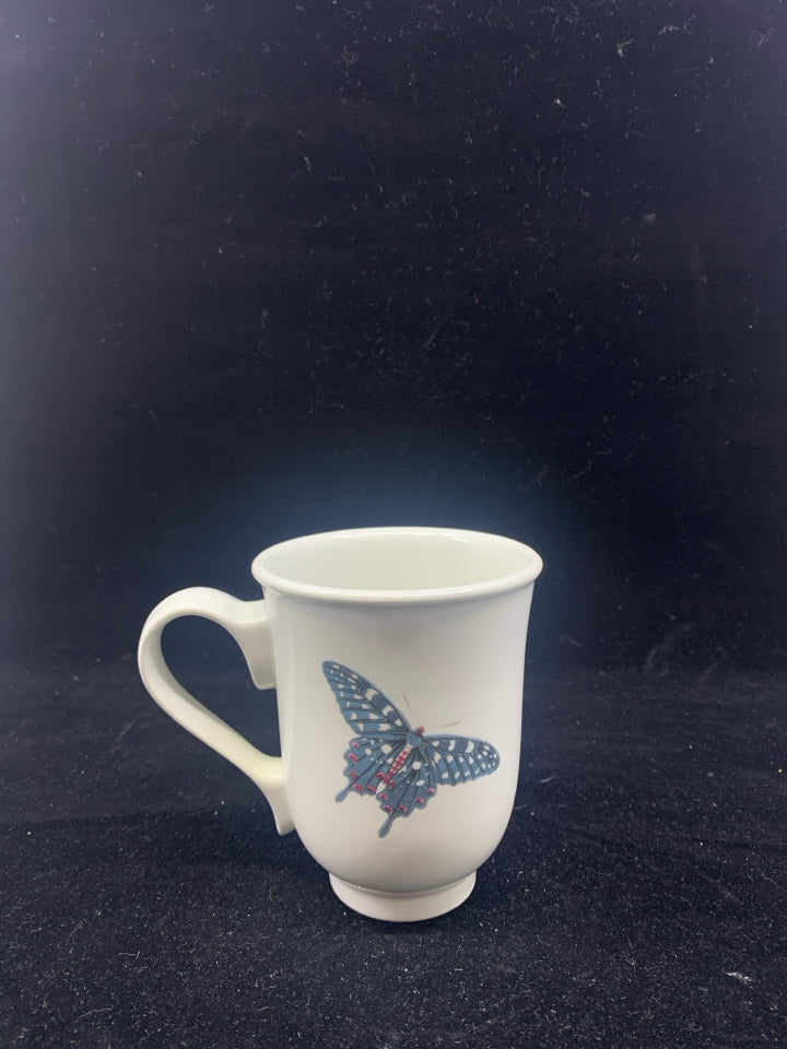 MUG W/ PINK FLOWERS/BLUE BUTTERFLY.