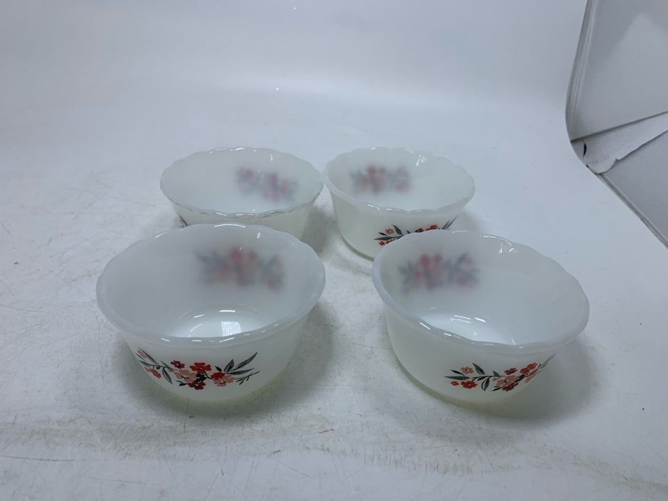 4 VTG SPICE BOWLS W/ PINK RED FLOWERS DESIGN.