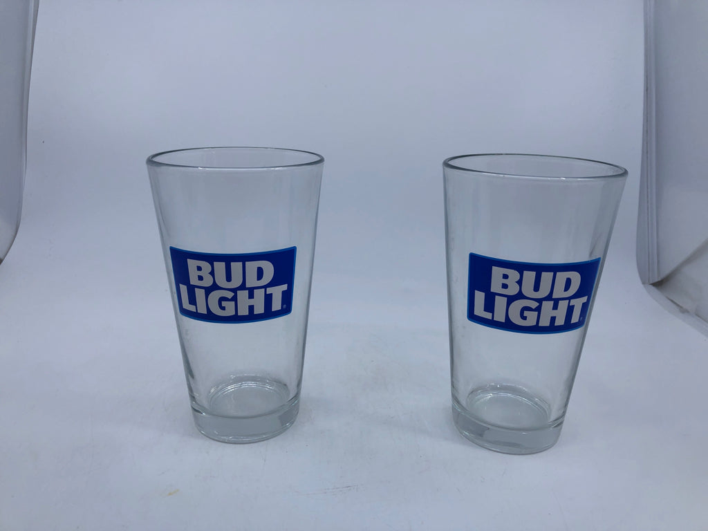 2 BUD LIGHT BEER GLASSES.