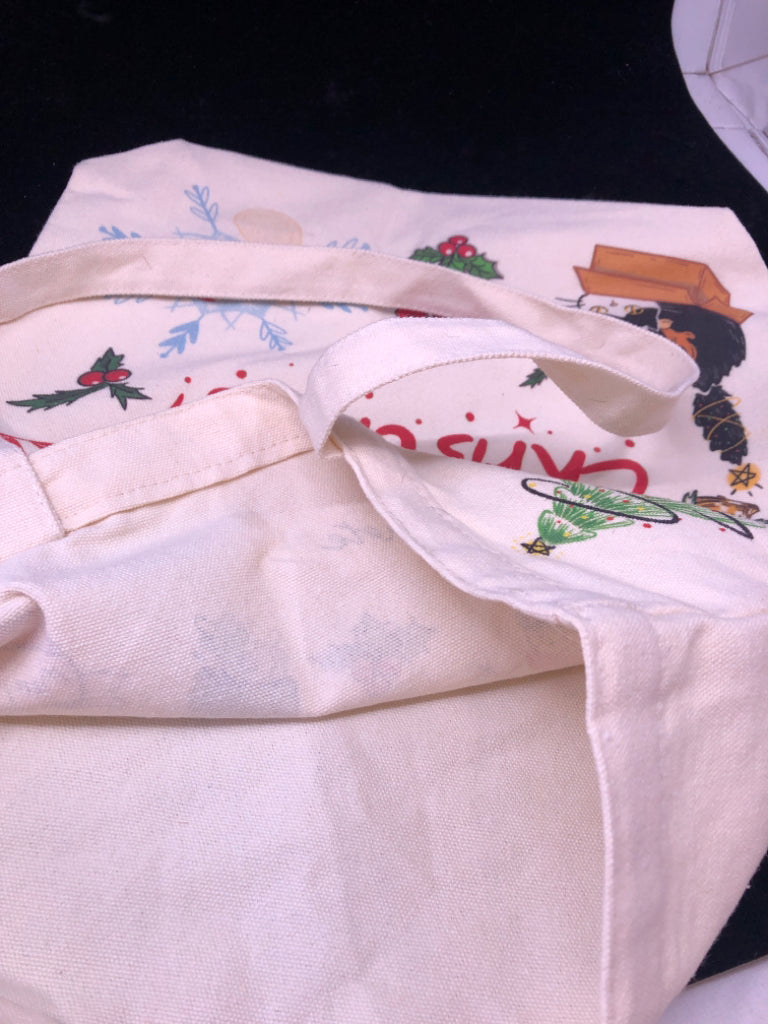 FABRIC MERRY CHRISTMAS TOTE BAG.