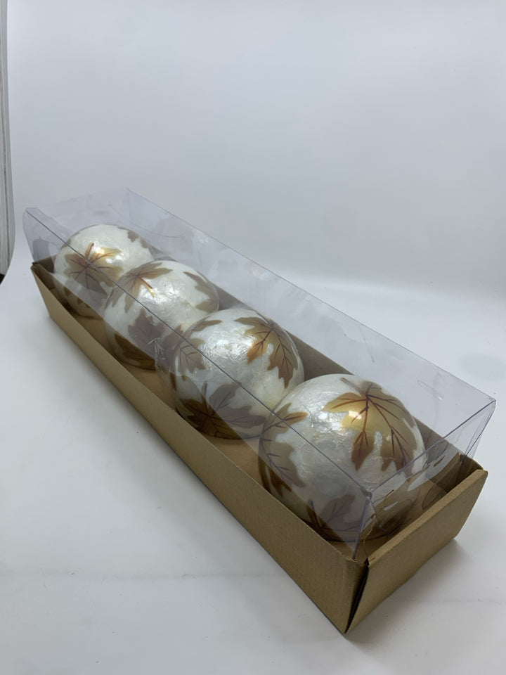 NIB 4 OPALESCENT LEAF DECOR BALLS.