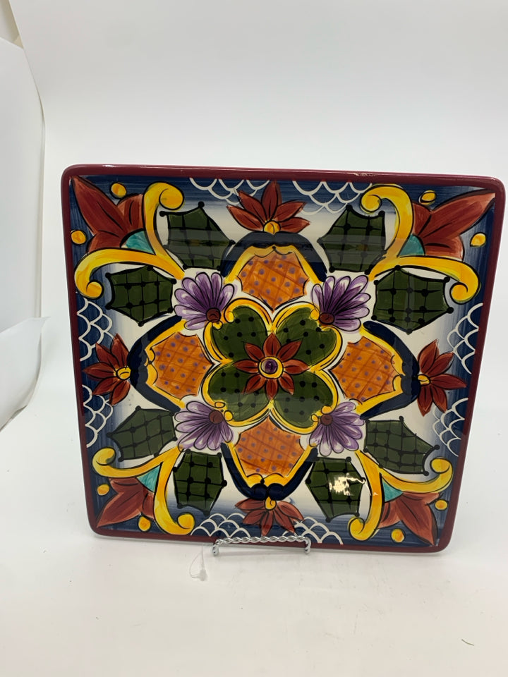 COLORFUL PAINTED SQUARE SERVING PLATE.