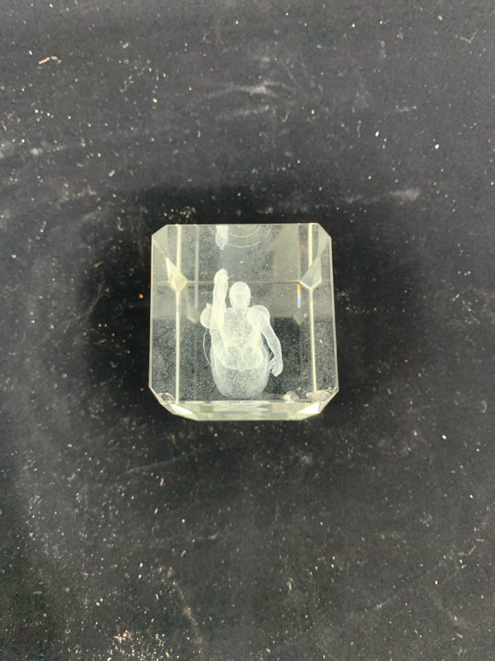 ETCHED FIGURE SKATER PAPER WEIGHT.