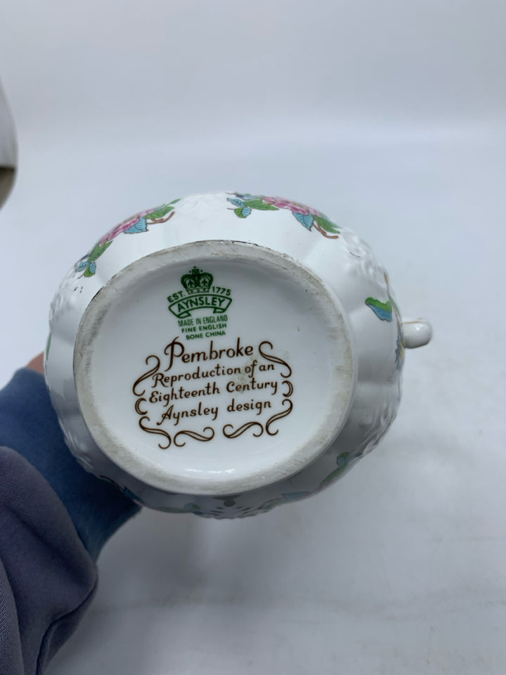 VTG PEMBROKE FLORAL W/ BIRDS BONE CHINA PITCHER.