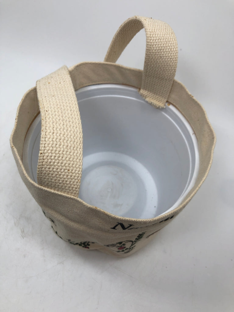 NANTUCKET CRANBERRIES FABRIC BASKET W/PLASTIC INSIDE.
