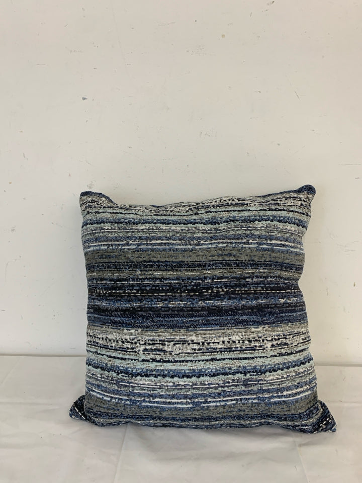 BLUE WHITE STRIPED PATTERN SQUARE PILLOWS.