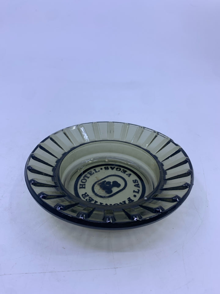 VTG FRONTIER HOTEL LAS VEGAS GLASS BLACK ASH TRAY.