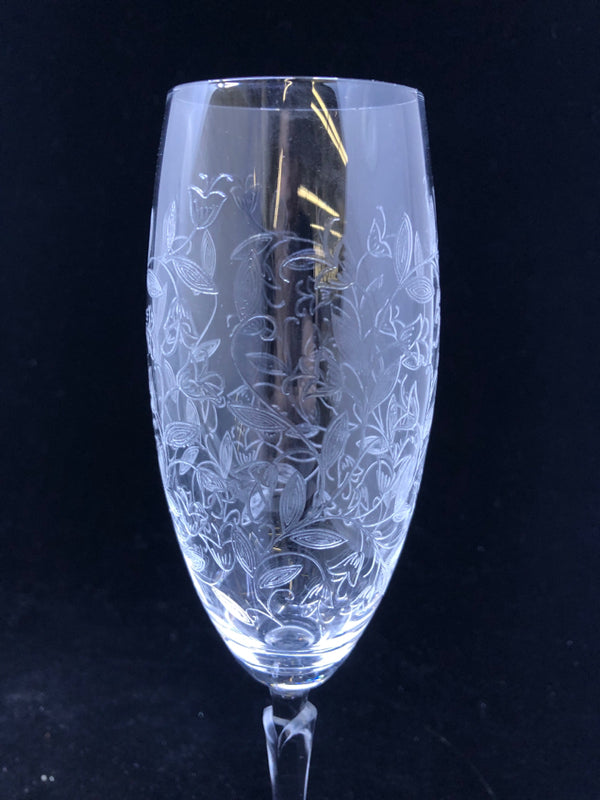 2-TULIP ETCHED CHAMPAGNE FLUTES.