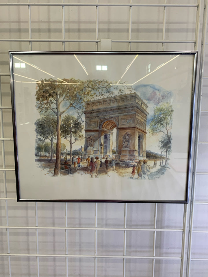 ARCH PAINTING WATERCOLOR IN SILVER FRAME.