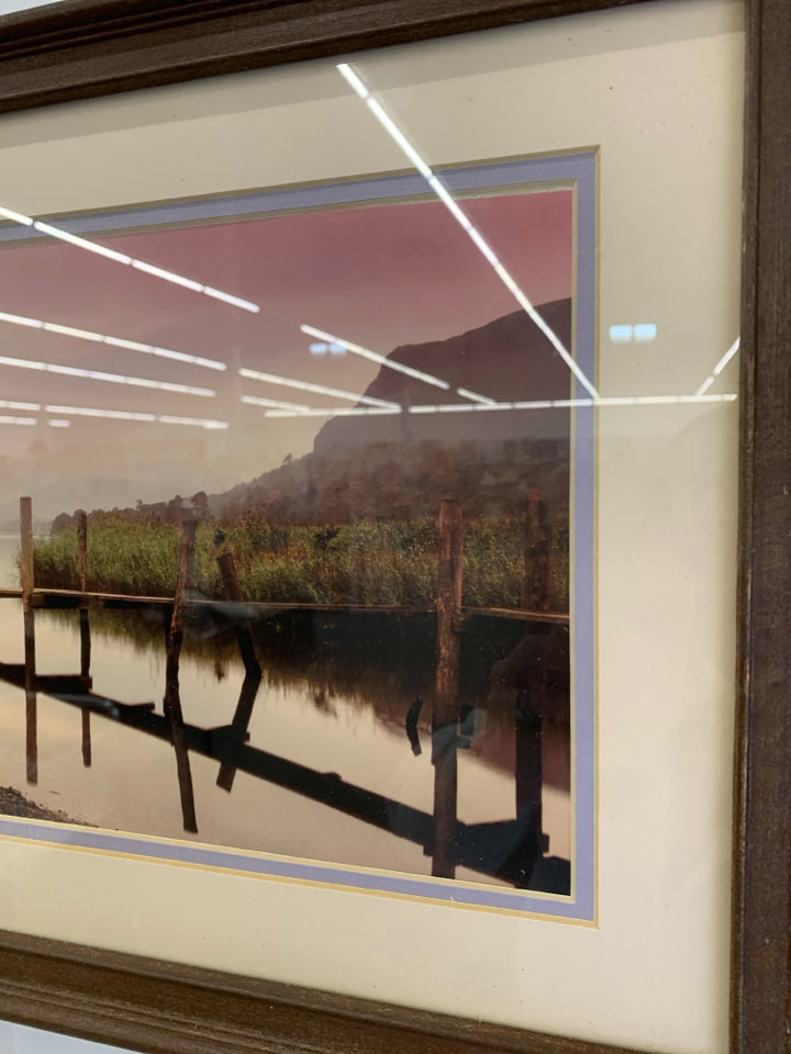 FRAMED RED BOAT BY DOCK PRINT.