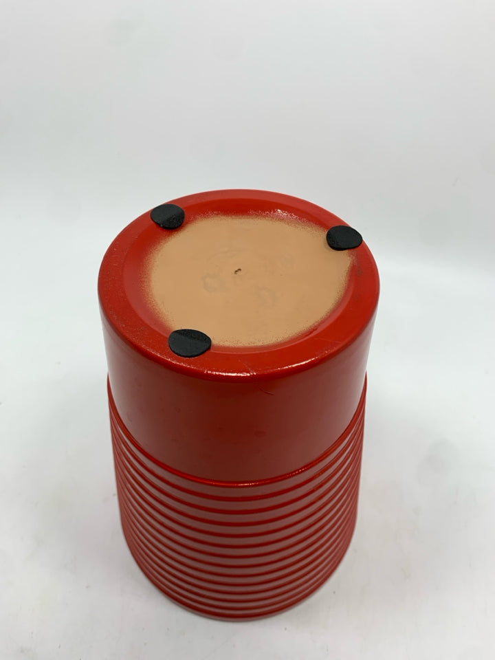 RED LINED CERAMIC PLANTER.