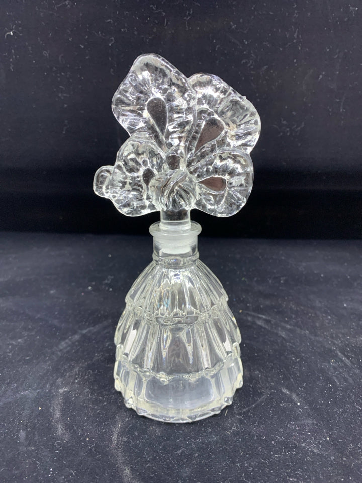 CLEAR CUT GLASS PERFUME BOTTLE W/BOW TOPPER.