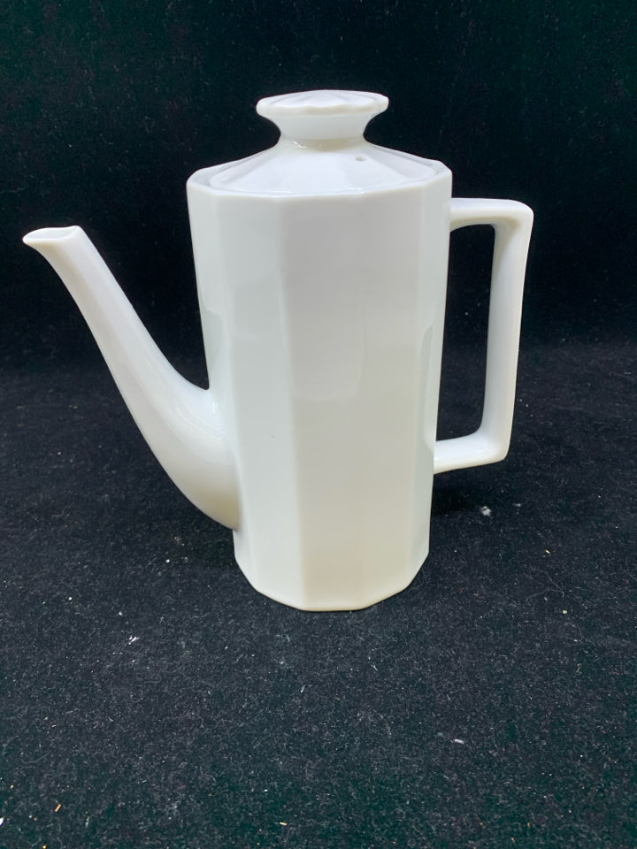 WHITE RIBBED COFFEE POT.