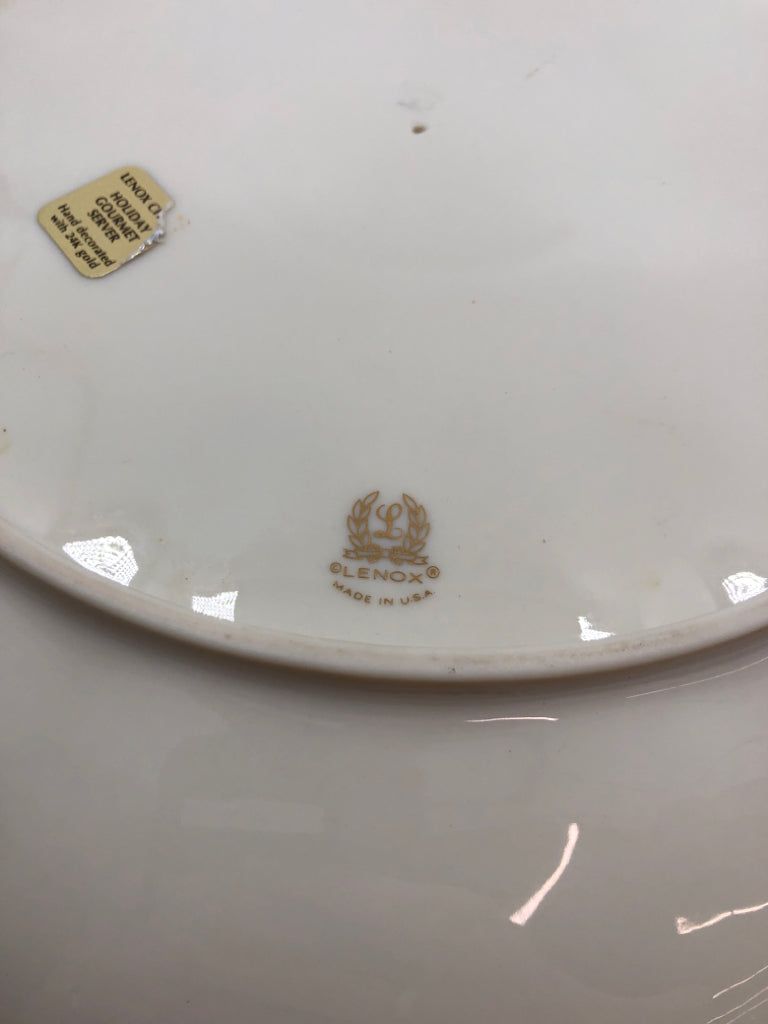 HOLLY SERVING TRAY W/DIP BOWL ATTACHED - LENOX.