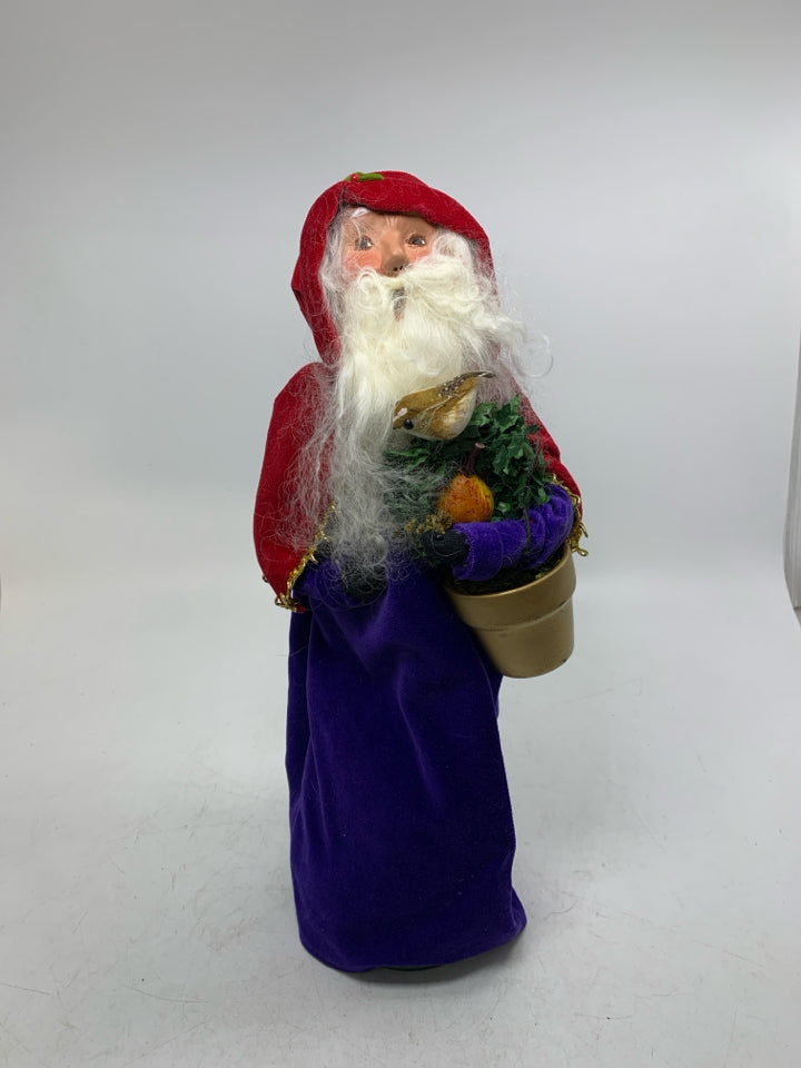 BYER'S CHOICE SANTA W/ PURPLE CLOAK HOLIDAY PLANTER CAROLER 2006.