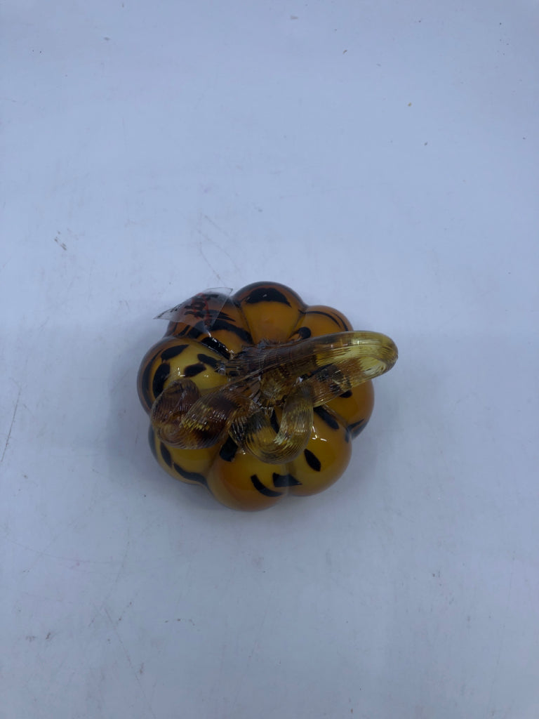 ORANGE BLACK STRIPE GLASS PUMPKIN.