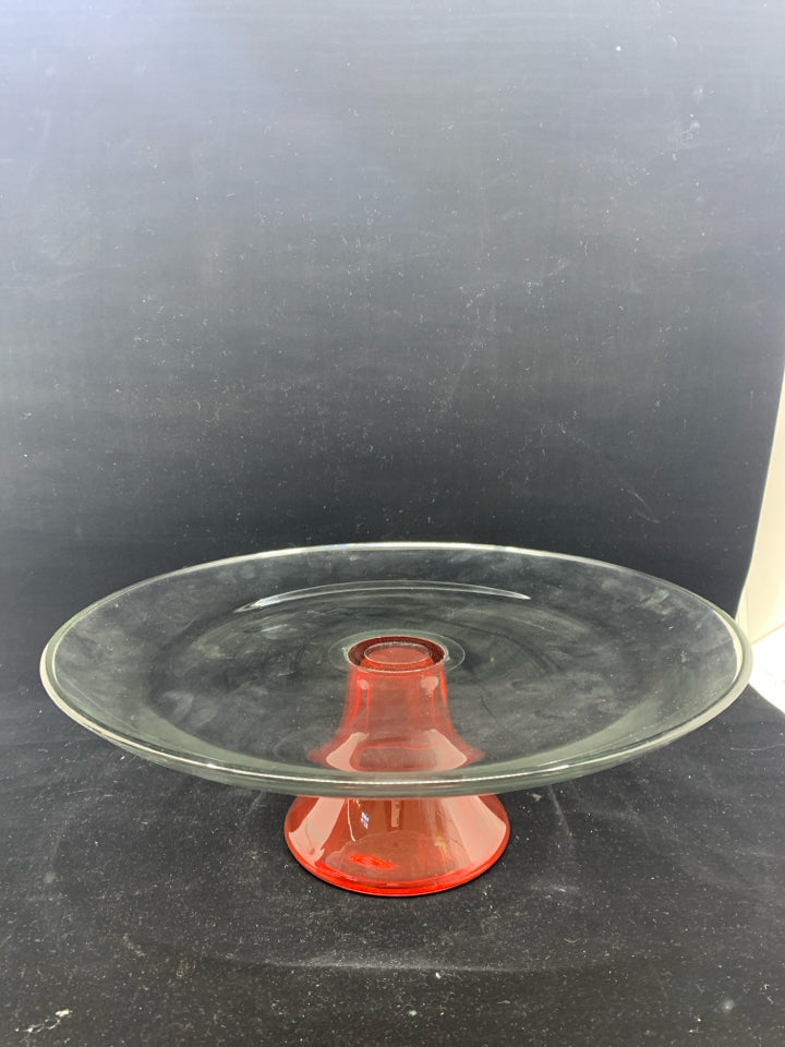 RED FOOTED GLASS CAKE STAND.