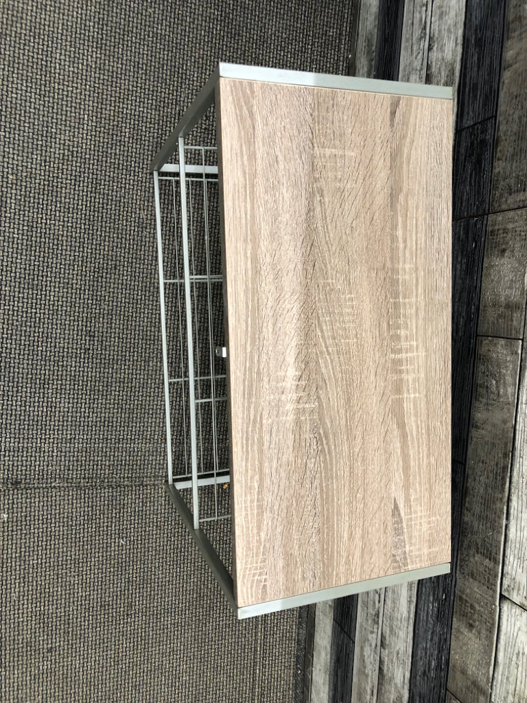3 TIER GREY METAL/WOOD SHOE SHELF.