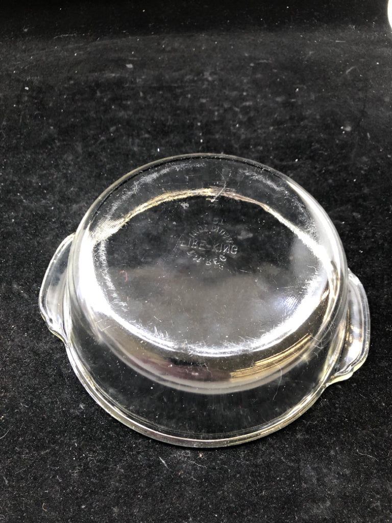 FIRE KING CLEAR CASSEROLE DISH.
