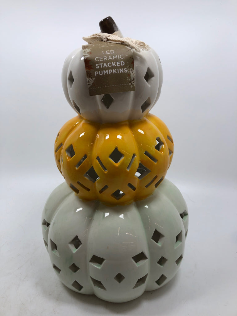 NWT LED CERAMIC STACKED PUMPKINS.