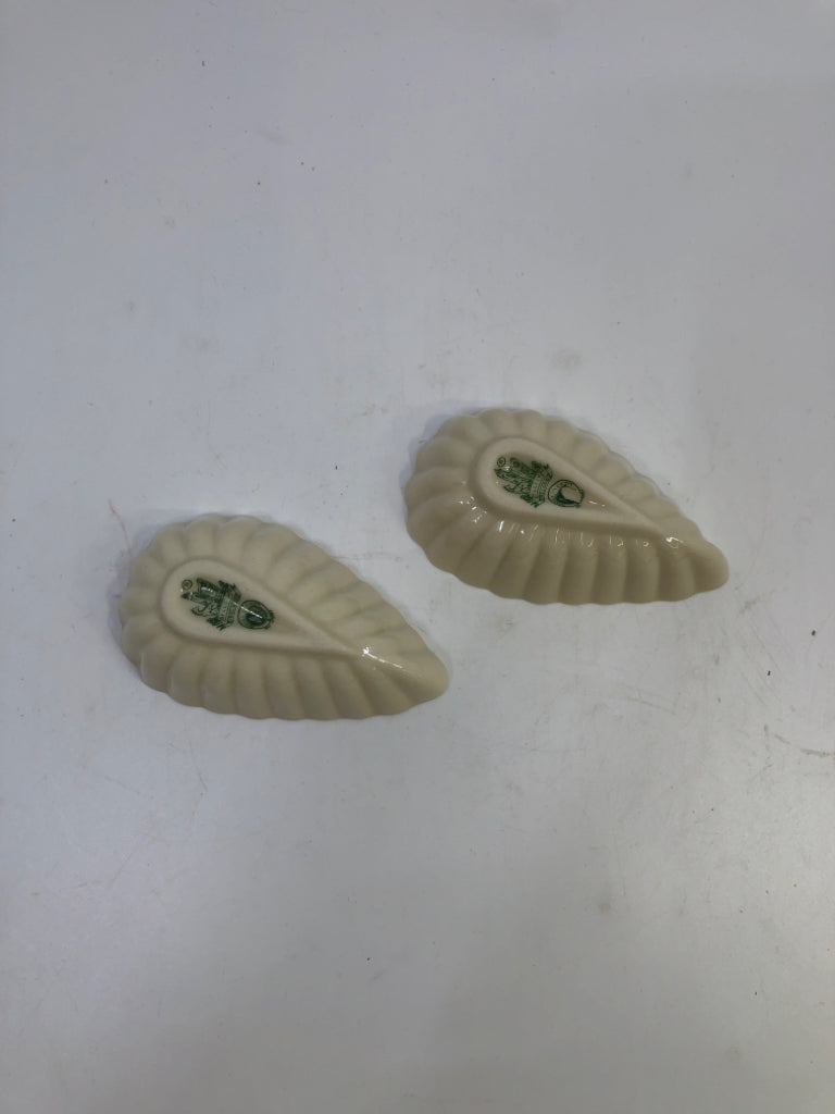 2PC VTG BELLEEK TEAR-SHAPED OPEN SALT DISH.