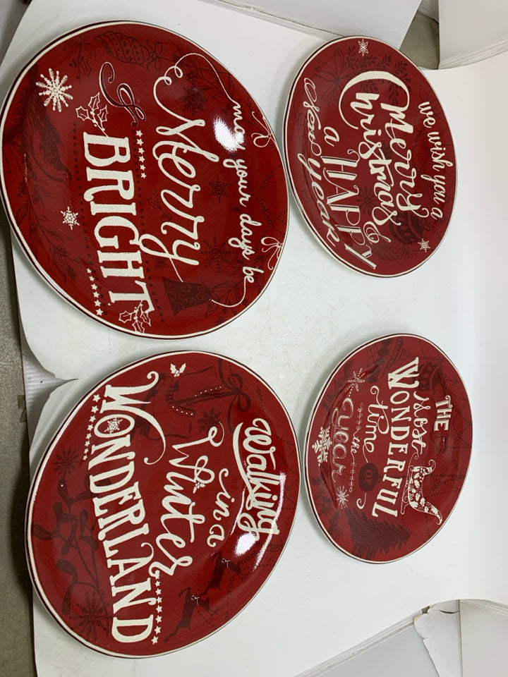 4 RED/WHITE HOLIDAY TUNES LUNCH PLATES 222 FIFTH.