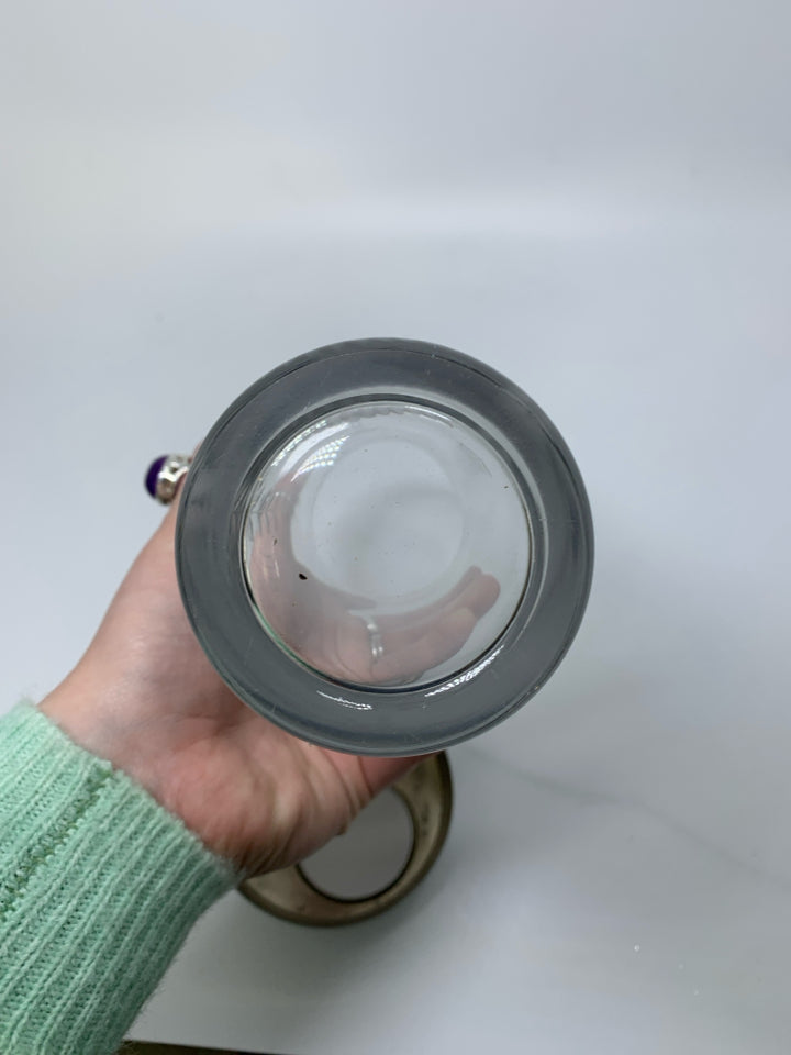VTG LARGE ETCHED WHEAT GLASS MIXER W/ METAL TOP.