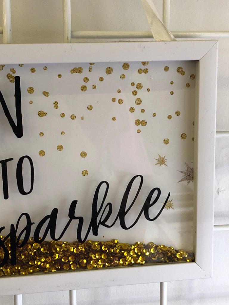 BORN TO SPARKLE WHITE SHADOW BOX WALL ART.