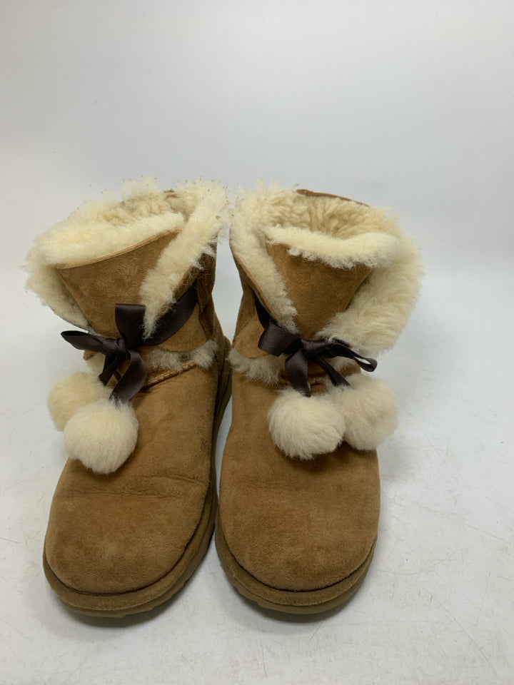 UGG Gita Chestnut Pom Pom Bow Ankle Boots