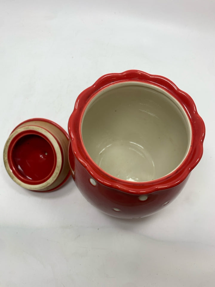 3PC RED POLKA DOT CANISTERS.