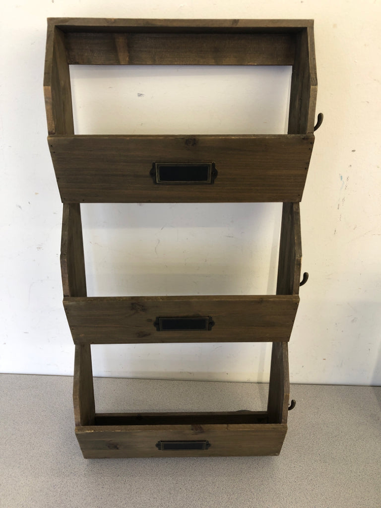 DARK WOOD HANGING MAILBOXES.